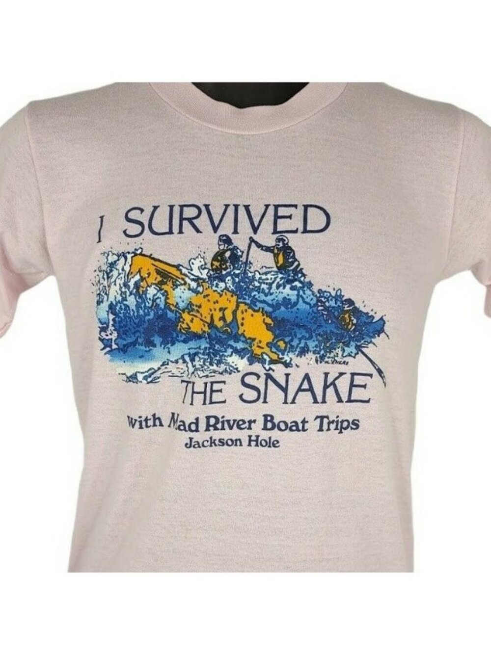Vintage White Water Rafting T Shirt Mens Size XS Pink 80s Jackson Hole USA
